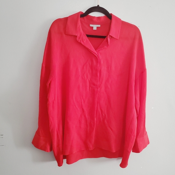 COS Red Oversized 1/2 Button Front Long Sleeve High Low Hem Blouse Womens XS/S - Picture 1 of 11